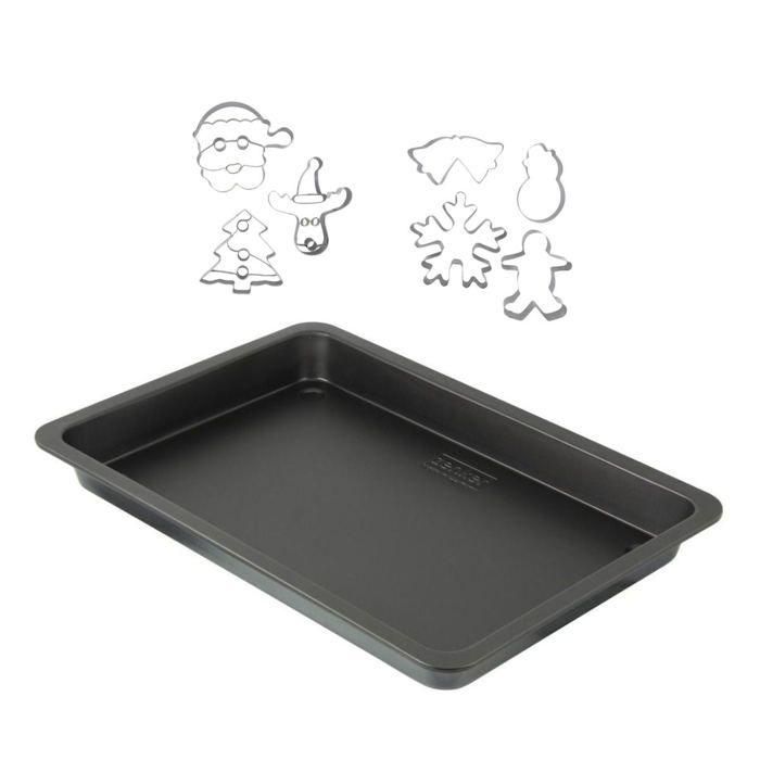 Zenker ZEN1697070578182 Bandeja para hornear y 7 cortadores de galletas navideños de acero inoxidable - 42 x 29 cm