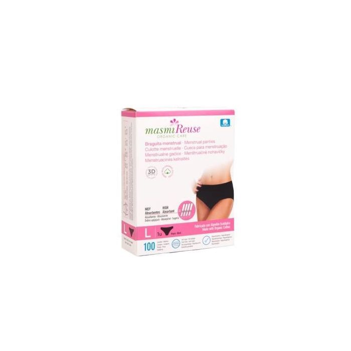 MASMI Braguita Menstrual Talla L, Algodón Ecológico, Alta Absorción (4+ Tampones), Hipoalergénica, hasta 100 Lavados