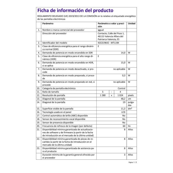 Monitor con Pantalla Táctil iggual IGG319642 19" 2 Monitor con Pantalla Táctil iggual IGG319642 19" 2