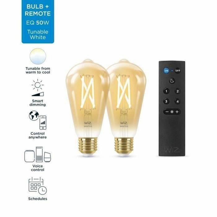WiZ Kit de inicio 2 bombillas Edison conectadas Blanco variable E27 50W + Regulador de control remoto Nomadic 7 WiZ Kit de inicio 2 bombillas Edison conectadas Blanco variable E27 50W + Regulador de control remoto Nomadic 7