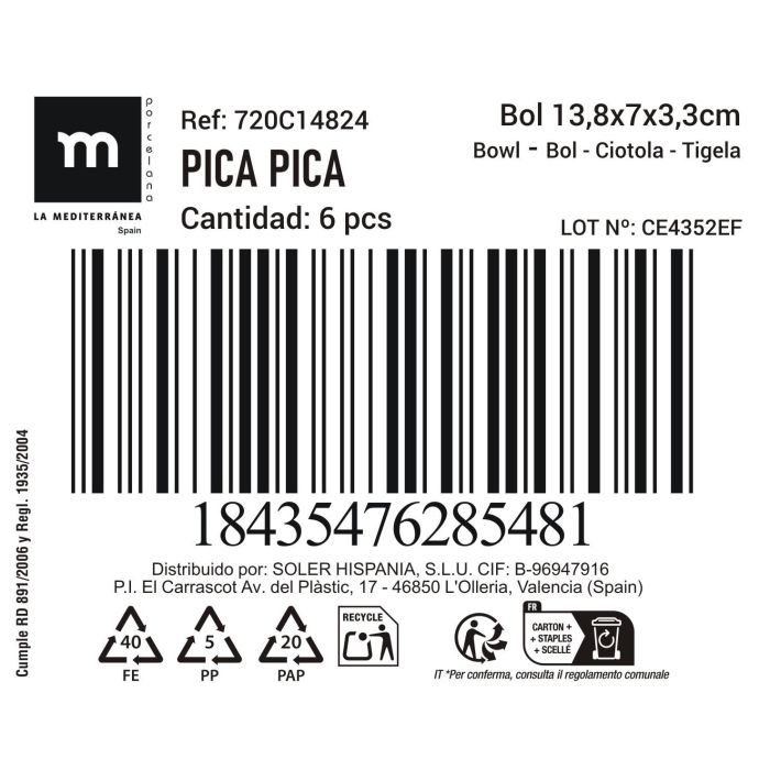 La Mediterranea Bol Aperitivo Assortido 13.8 cm x 7 cm x 3.3 cm "Pica-Pica" (24 Unidades) 2