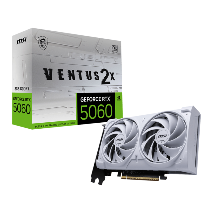 MSI NVIDIA GeForce RTX 5060 VENTUS 2X OC Tarjeta Gráfica 8GB GDDR7 PCI Express 5.0 Blanco con 2 Ventiladores MSI NVIDIA GeForce RTX 5060 VENTUS 2X OC Tarjeta Gráfica 8GB GDDR7 PCI Express 5.0 Blanco con 2 Ventiladores