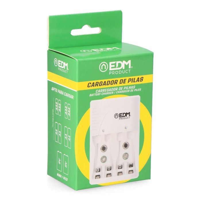 Edm Cargador de pilas para 4 pilas AA AAA 9V 220-240V 50Hz sin pilas 2 Edm Cargador de pilas para 4 pilas AA AAA 9V 220-240V 50Hz sin pilas 2