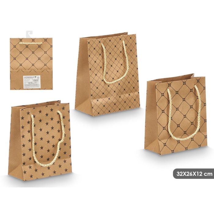 Bolsa Asa Kraft Estampada Pincello 32x26x12 cm - Surtidos en Marrón/Negro (48 Unidades) Bolsa Asa Kraft Estampada Pincello 32x26x12 cm - Surtidos en Marrón/Negro (48 Unidades)