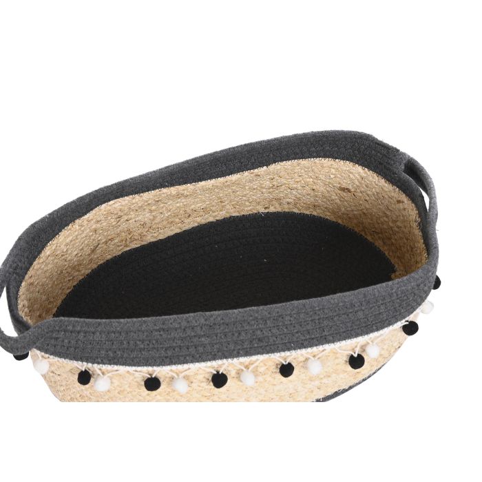 DKD Home Decor Cesta Boho Decorativa Lote de 2 Sets de 3 Piezas Blanco y Gris Oscuro 25x16x45 cm Algodón Fibra de Maíz 2