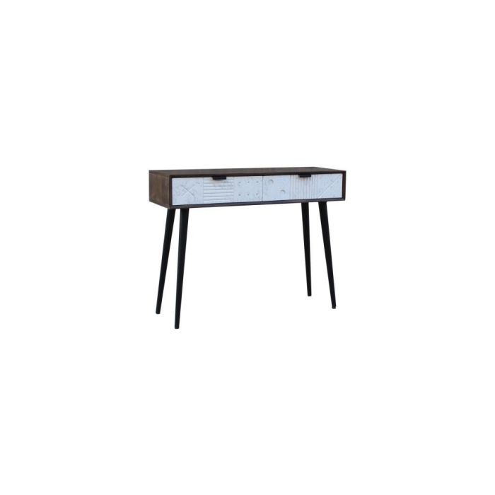 DKD Home Decor Consola Moderna Blanco Wengue Negro 105x35x77 cm con 2 Cajones y Estructura Desmontable de Mango y Metal