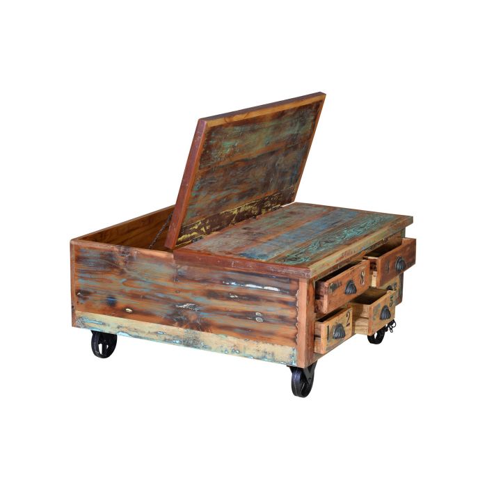 Giner y Colomer Mesa de Café en Madera Reciclada Multicolor con 5 Cajones 3 Giner y Colomer Mesa de Café en Madera Reciclada Multicolor con 5 Cajones 3