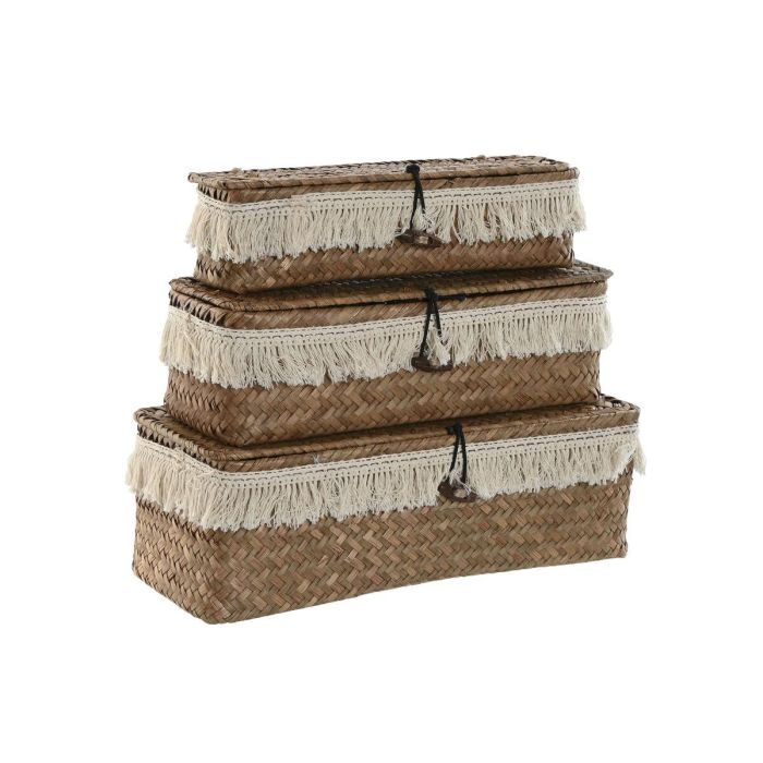 Cesta Boho DKD Home Decor Natural Blanco 12 x 10 x 32 cm Set de 3 Cesta Boho DKD Home Decor Natural Blanco 12 x 10 x 32 cm Set de 3