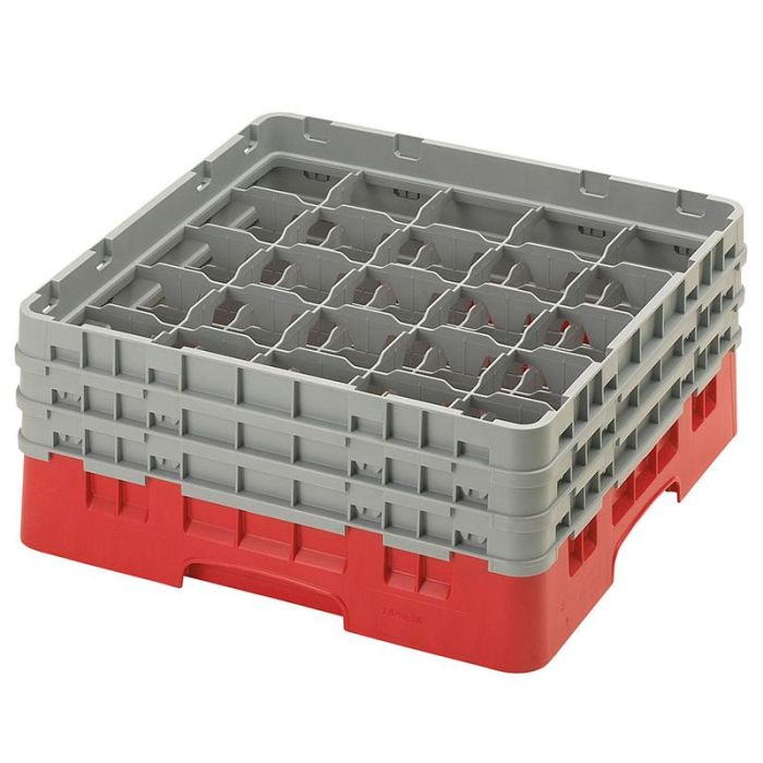 CAMBRO - 25S638-163 - Cesta de lavado 25 comp. 3 alturas - 8,7 cm Ø máx. - alt. máx. 17,6 cm - 50 x 50 x 22,5 cm - Rojo