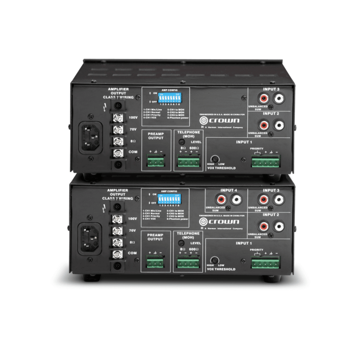 Crown 135MA Mezclador Amplificador 35W para Audio Comercial con 3 Entradas y Salida de 8 Ohmios