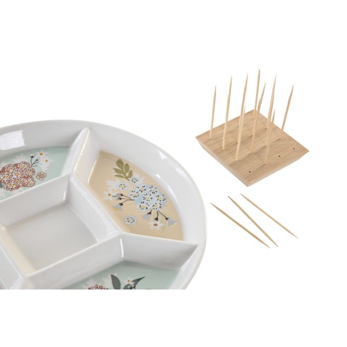 DKD Home Decor Bandeja Aperitivos Tradicional Gres y Bambú Verde Beige 23.5x23.5x3 cm Colección Ivy&daisy Apta Lavavajillas 1