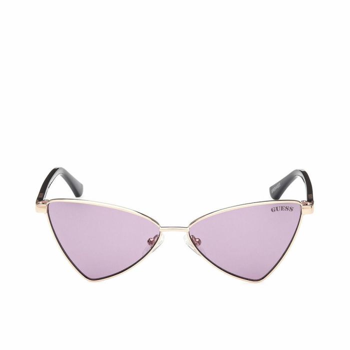 Guess Gafas GU8286 28Y Gafas de Sol Mujer, Montura Geométrica Metal Oro Rosa Brillante, Cristales Violeta, 55mm x 135mm