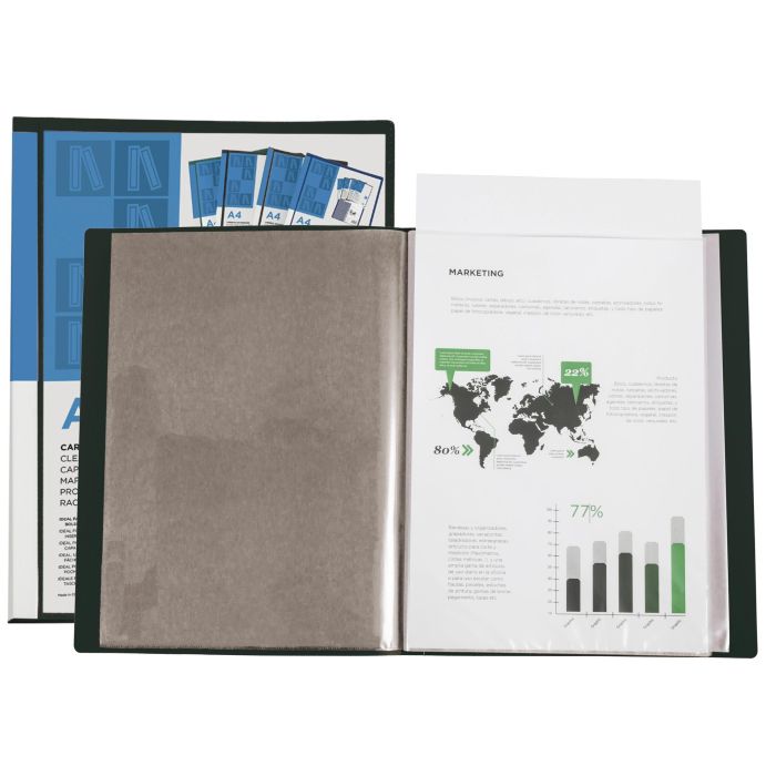 Liderpapel Carpeta 37715 Personalizable 20 Fundas Canguro Polipropileno DIN A4 Negra Portada y Lomo