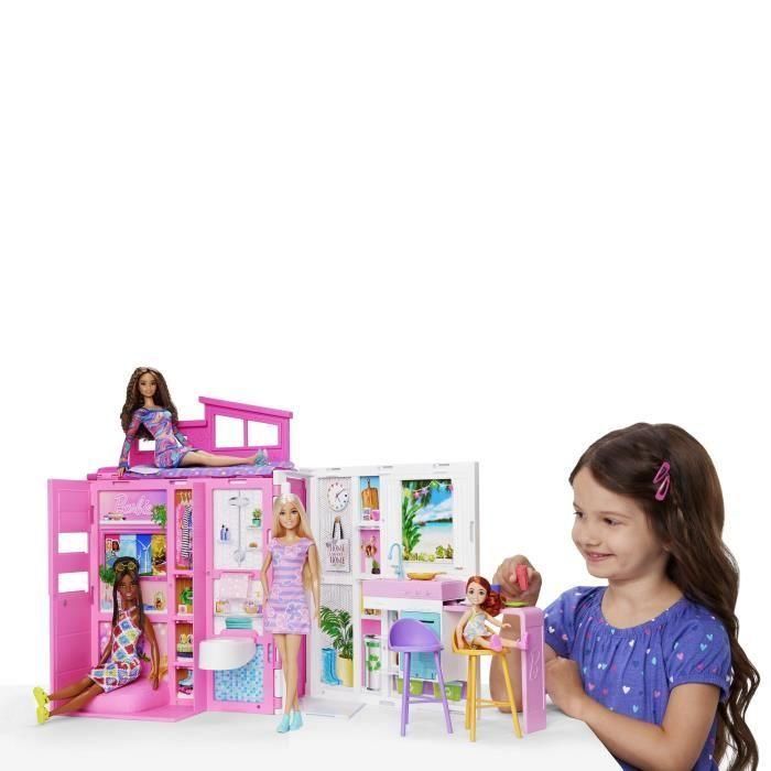 Barbie HRJ77 Muñeca 65 Aniversario con Casa de Muñecas Plegable Amueblada, 2 Pisos, 4 Áreas de Juego y Cachorro 3