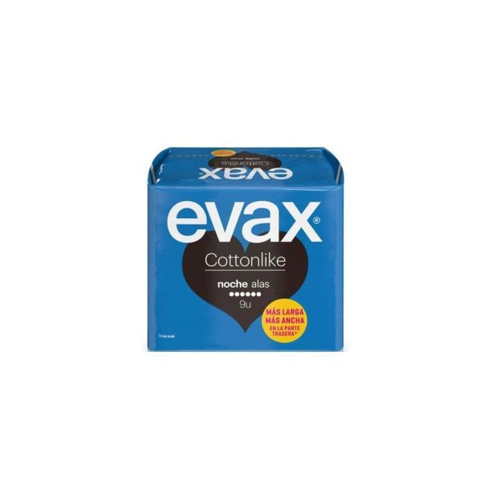 Evax Cottonlike Noches Compresas con Alas, Superabsorbentes y Cobertura Suave, 9 Unidades