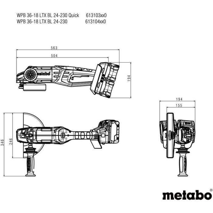 Amoladora angular a batería - METABO - WPB 36-18 LTX BL 24-230 Quick - 18 V - Corte de hormigón - 77 mm 4 Amoladora angular a batería - METABO - WPB 36-18 LTX BL 24-230 Quick - 18 V - Corte de hormigón - 77 mm 4
