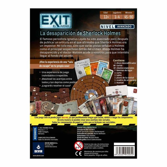 Devir Juego de Mesa Exit: La Desaparición de Sherlock Holmes - Juego de Escape Cooperativo, 12+ Años 3