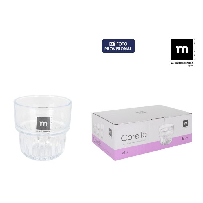 La Mediterranea Set 6 Vasos de Cristal Corella 270 ml para Agua Refresco Ø8.4x8.2 cm (8 Cajas)
