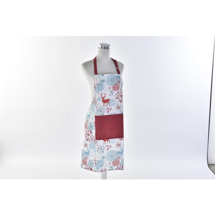 DKD Home Decor Delantal de Cocina Navidad Moderno, Patrón Reno Flores, Set de 2, Azul Celeste y Rojo, Algodón y Poliéster 2