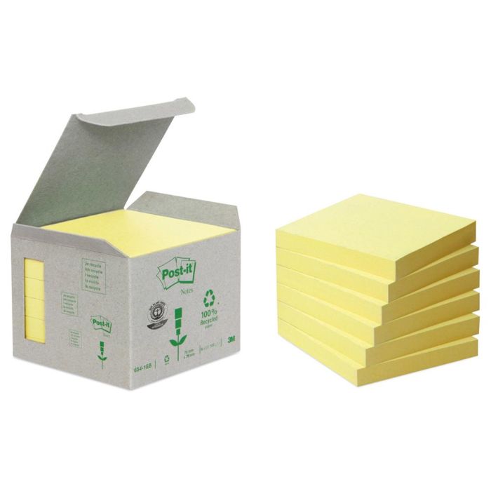 Bloc De Notas Adhesivas Quita Y Pon Reciclada En Torre Post-It 76 X 76 mm 16 Blocs 654 Reciclado 1