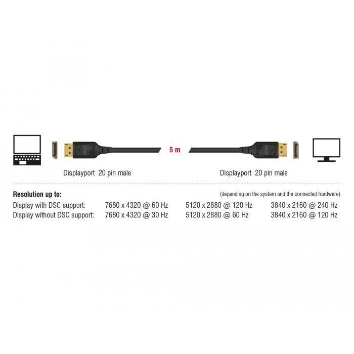 Delock DisplayPort 1.4, 28 AWG, 32.4 Gb/s, HDCP 2.2, 5 m 3 Delock DisplayPort 1.4, 28 AWG, 32.4 Gb/s, HDCP 2.2, 5 m 3