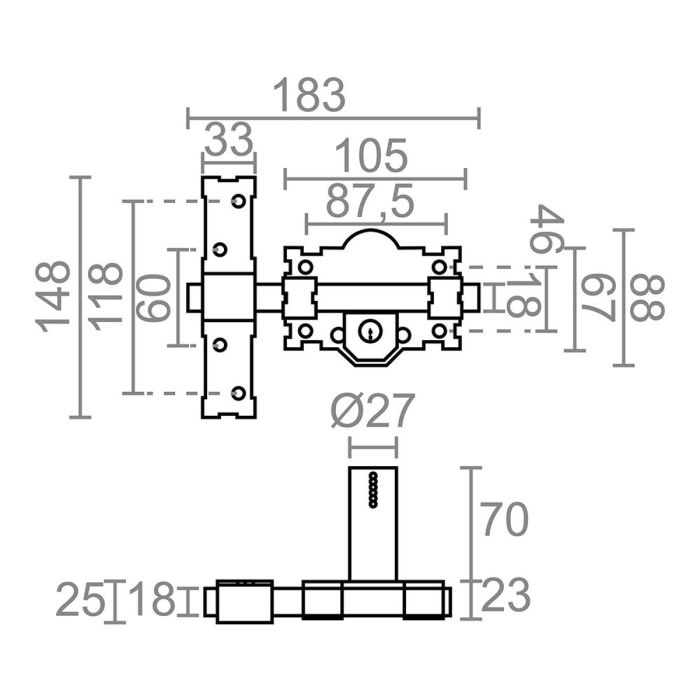 Cerrojo de seguridad Micel crr07 105l/70 Acero Gris Sobreponer 2