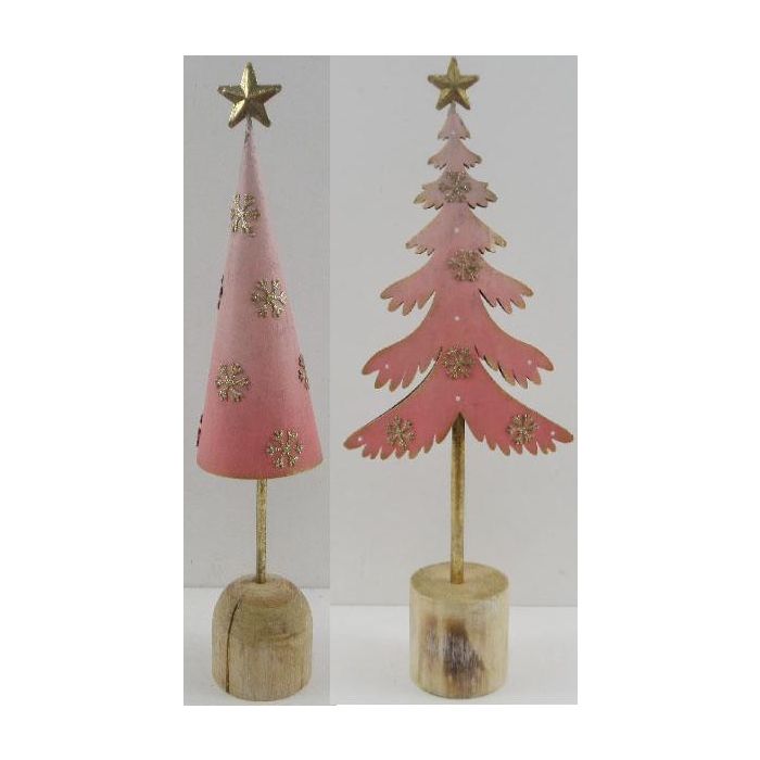 DKD Home Decor Árbol de Navidad Fantasía Rosa Palo Dorado 6.5 x 40 x 14 cm Set 4 Unidades de Metal y Madera