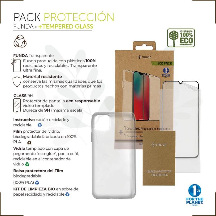 Muvit Pack Funda Recycletek + Protector Pantalla Eco Responsable para iPhone 13 Pro Max 1