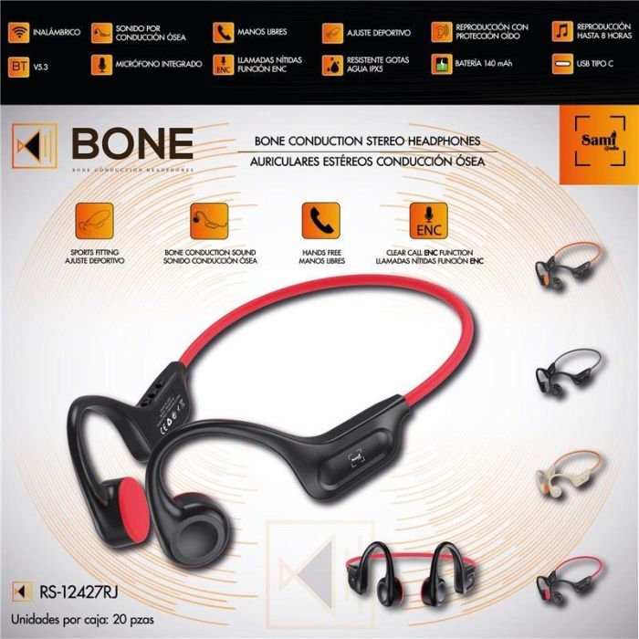 SAMI Auriculares con Conducción Ósea Bone - Recargables 140mAH con Micro USB