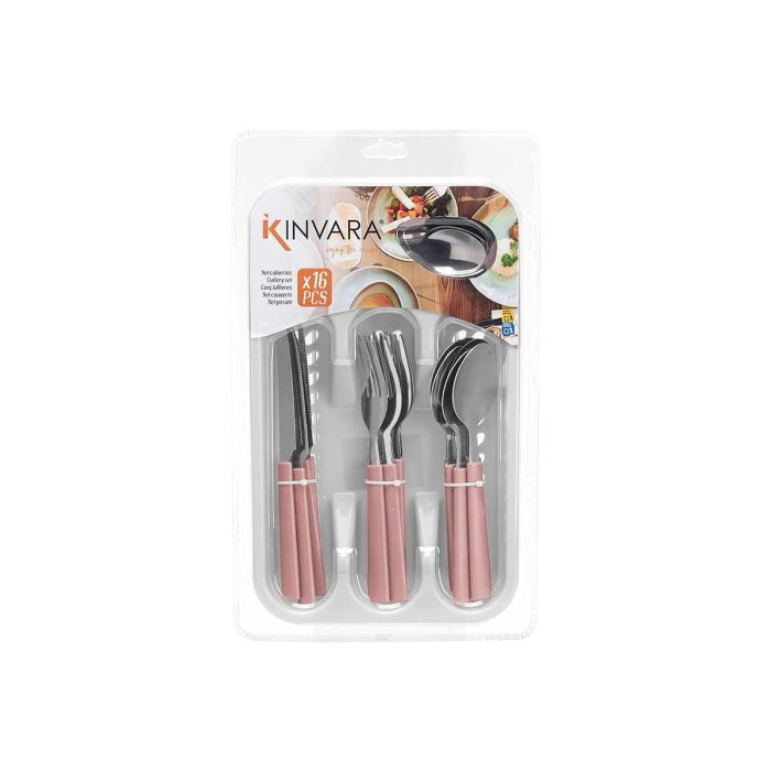 Set 16 Cubiertos Kinvara con Cubertero Rosa Palo - 23x38x5 cm (6 Unidades) 1