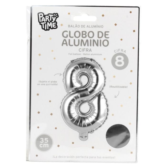 Globo Cifra 8 Plata Party Time altura 35 cm  1