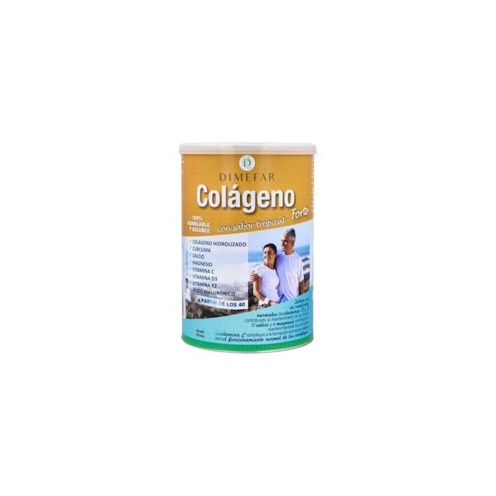 DIMEFAR Colágeno Forte Hidrolizado con Cúrcuma, Calcio, Magnesio, Vitaminas C, D3, K2 y Ácido Hialurónico Sabor Tropical 300g