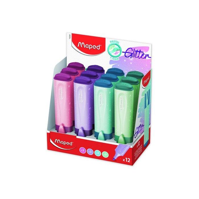 Marcador Fluor Maped Fluo Peps Pastel Glitter Expositor De 12