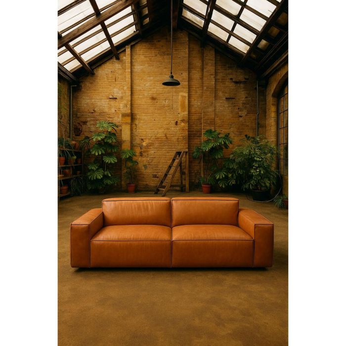 DKD Home Decor 2c24 Sofá Urban de Piel Cognac de 3 Plazas. Colección Top Sofás. Medidas: 214 Ancho x 94 Fondo x 77 Alto cm. 4