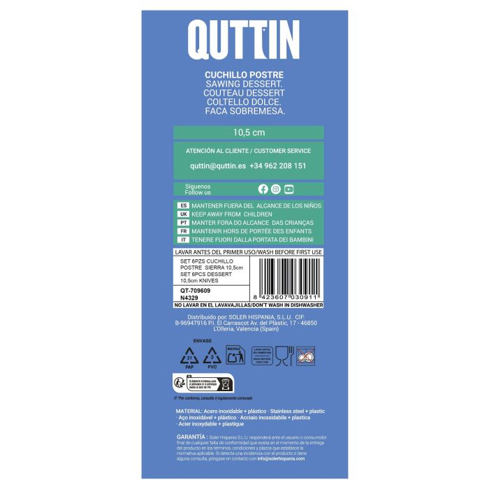 Quttin Set de 6 Cuchillos de Postre Sierra Ivory 10.5" Basic (16 Cajas) 1 Quttin Set de 6 Cuchillos de Postre Sierra Ivory 10.5" Basic (16 Cajas) 1