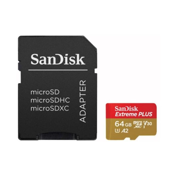 Sandisk SDSQXBU-064G-GN6MA Tarjeta Memoria MicroSDXC Extreme PLUS 64GB Clase 10 UHS-I U3 V30 A2 con Adaptador SD 0 Sandisk SDSQXBU-064G-GN6MA Tarjeta Memoria MicroSDXC Extreme PLUS 64GB Clase 10 UHS-I U3 V30 A2 con Adaptador SD 0
