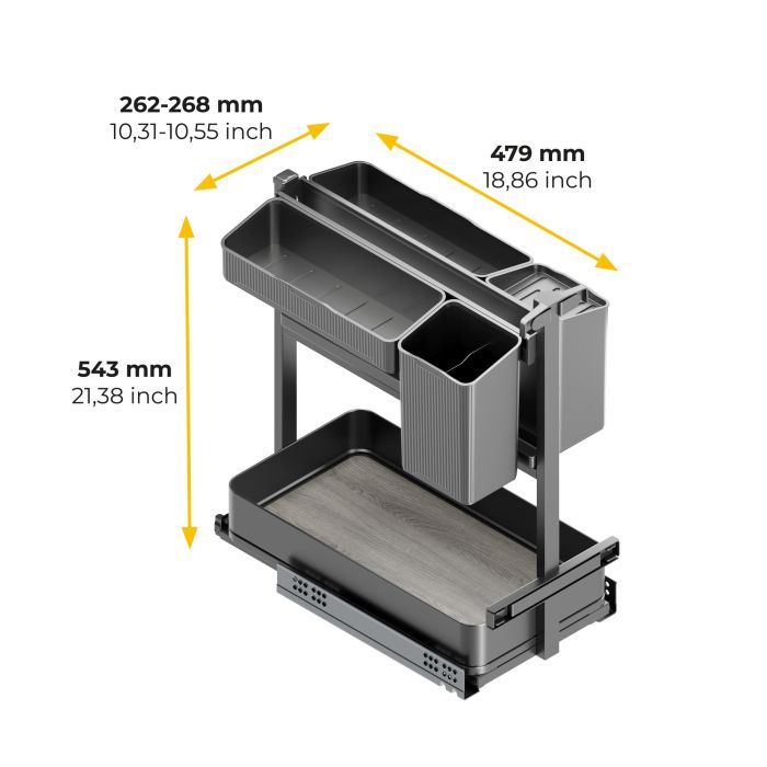 Emuca Carro extraíble con cestas y accesorios Harmony con cierre suave, Módulo ancho 300mm alto 700mm, Acero y Madera, Gris antracita 9 Emuca Carro extraíble con cestas y accesorios Harmony con cierre suave, Módulo ancho 300mm alto 700mm, Acero y Madera, Gris antracita 9