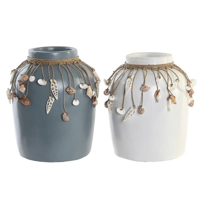 Jarrón DKD Home Decor Azul Blanco Bambú Conchas 20 x 20 x 26 cm (2 Unidades) 0 Jarrón DKD Home Decor Azul Blanco Bambú Conchas 20 x 20 x 26 cm (2 Unidades) 0
