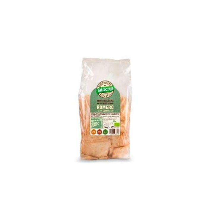 BIOCOP Mini Crackers de Trigo y Romero 250g Bio Sin Levadura Crujientes Fuente de Fibra y Proteínas Veganos
