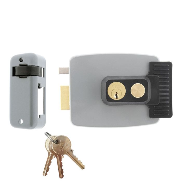Jis Electro cerradura de sobreponer izquierda 1903i, 12V/AC, cilindro regulable 30-80mm, pulsador apertura 0 Jis Electro cerradura de sobreponer izquierda 1903i, 12V/AC, cilindro regulable 30-80mm, pulsador apertura 0