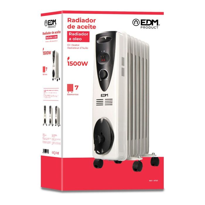 Edm Radiador de aceite 1500W 7 elementos con termostato y protección contra sobrecalentamiento 1