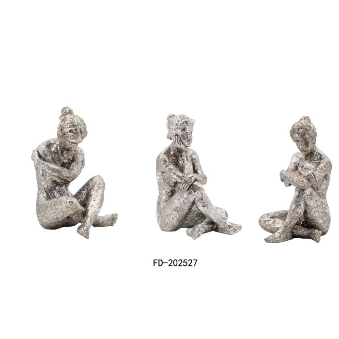 DKD Home Decor Figura Decorativa Moderna de Resina Plateada, Diseño Chica, 15x26x17 cm - Pack de 3 Surtidos