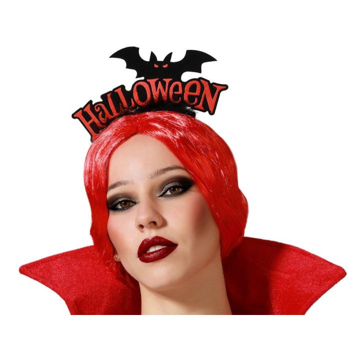 Diadema Halloween Murciélago Rojo Negro Mujer Adulto