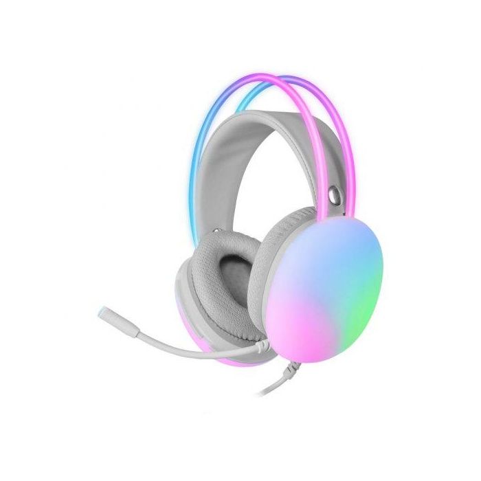 Mars Gaming Auriculares MH-GLOW PC PS4 PS5 Xbox One Series X/S Switch Smartphone - Iluminación RGB Chroma Flow, Driver 50mm, Micrófono, Jack 3.5mm + USB-C, Blanco