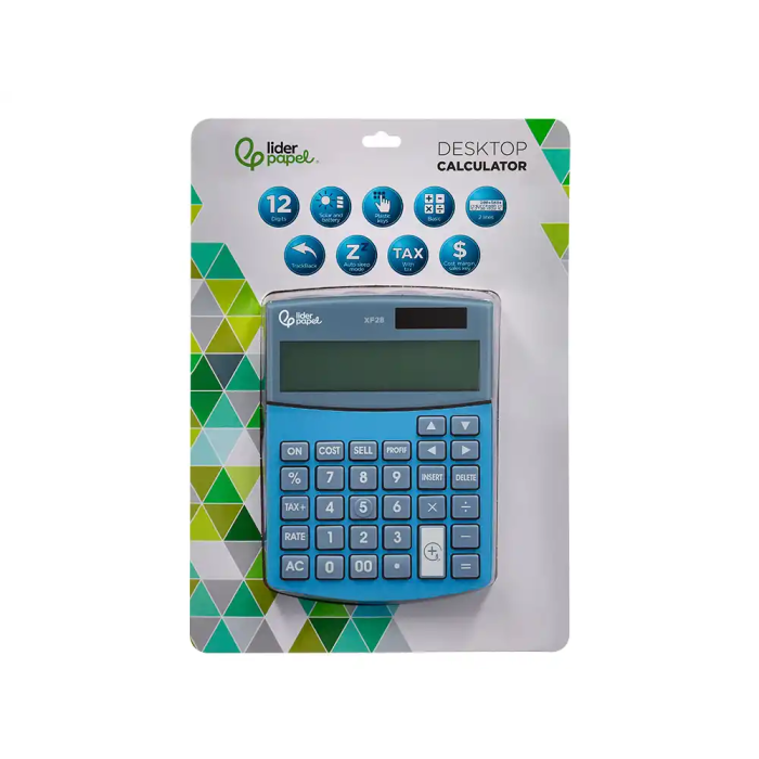 Liderpapel XF28 Calculadora Sobremesa 12 Dígitos Doble Línea, Coste, Venta, Margen, Tasas, Solar y Pilas, Azul 155x115x25 mm 1