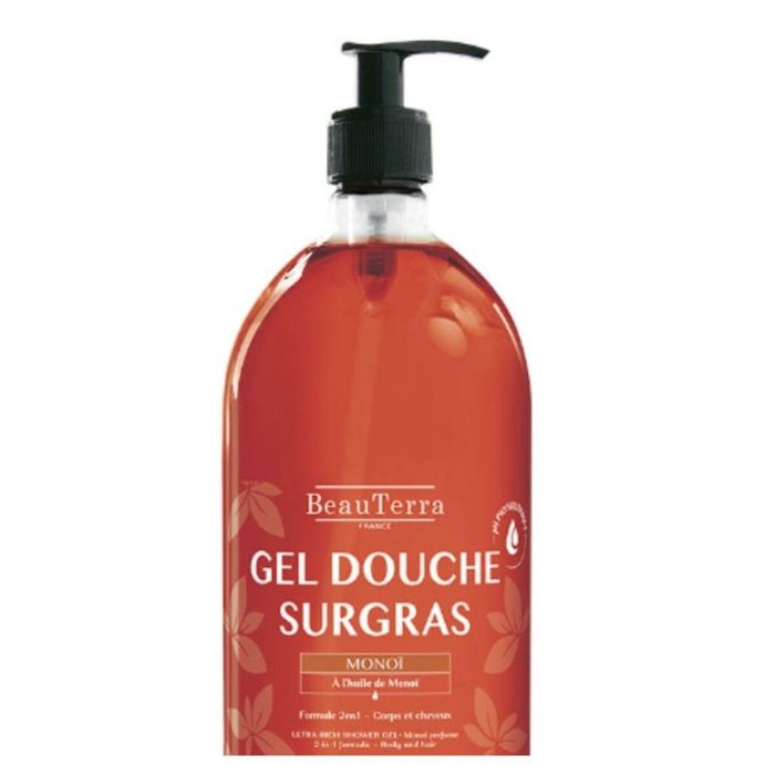 Beauterra Gel de Ducha Monoï Cuerpo Cabello 2 en 1 Piel Seca Sensible Calmante Hidratante Sin Jabón Parabenos 1000ml 1
