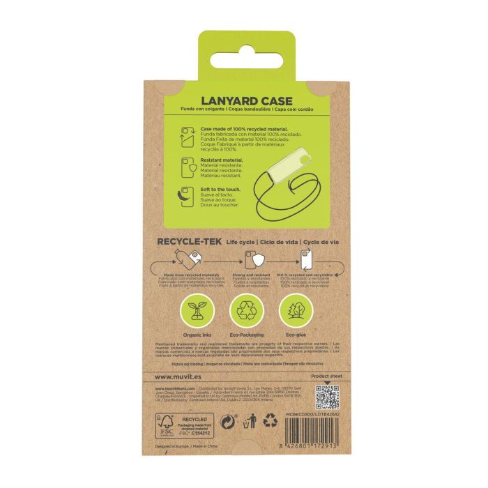 Muvit Funda Recycletek para Apple iPhone 15 con Cordón, Transparente, Material Reciclado GRS, Ecoamigable 4
