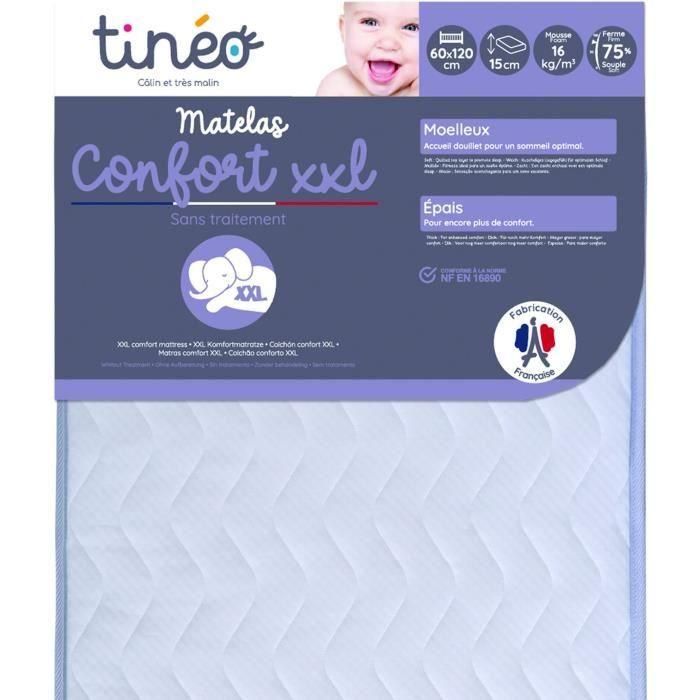 Tineo Colchón Confort XXL 60x120 cm Algodón Acolchado Altura 15 cm Antiácaros Antibacterias para Bebés 2 Tineo Colchón Confort XXL 60x120 cm Algodón Acolchado Altura 15 cm Antiácaros Antibacterias para Bebés 2