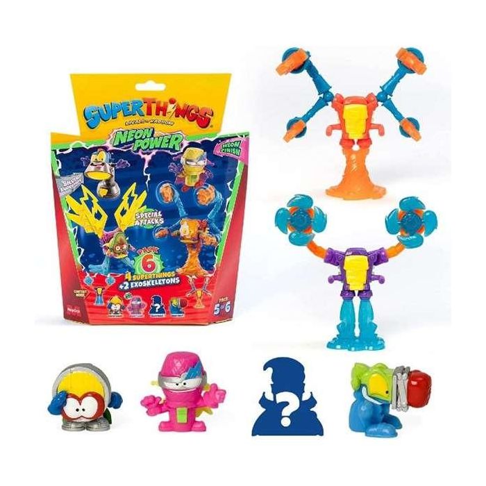 Superthings -pack 6 figuras-neon power. contiene 4 superthings + 2 exoskeletons.modelos sdos - modelos surtidos 2
