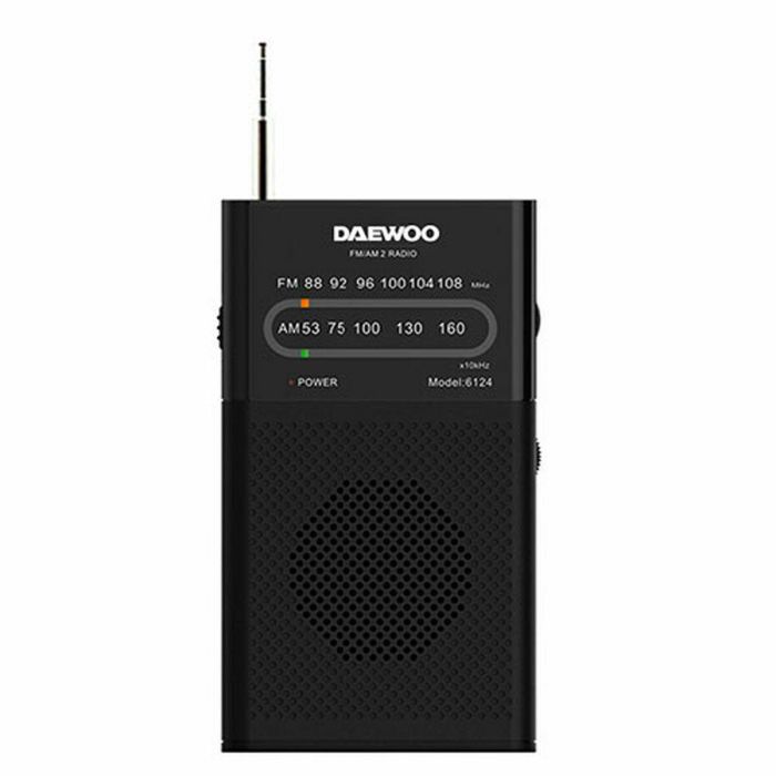 Daewoo DW1027 Radio Portátil Analógica Negra AM/FM con Altavoz y Antena Telescópica – Ideal para Escucha Privada o Pública